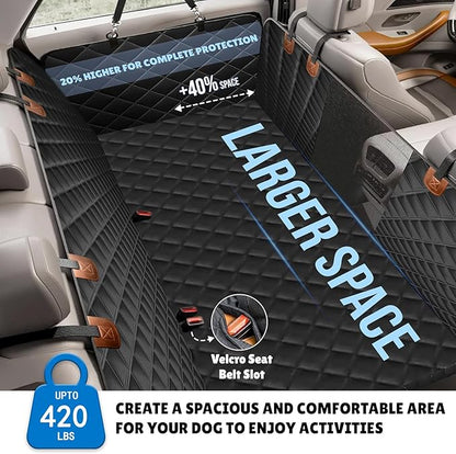 Back Seat Extender, Car Dog Seat with Hard Bottom Holds 420lbs, Thick & Durable Waterproof Pet Hammock Protector for Car, SUV,Truck(Black)