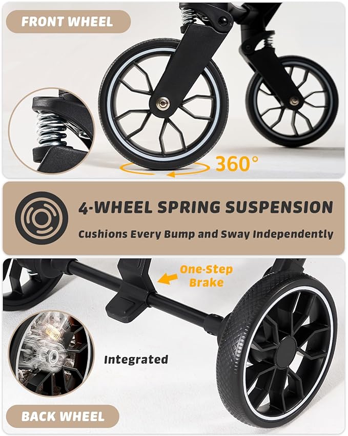 797Audio Dog Stroller for Small Medium Dogs,Pet Stroller for Cats Puppy Up to 121lbs,Foldable,One Click Folding,4 Wheel Shock Absorption,Adjustable Canopy with Sun Shades,Removable Washable Pad(Cream)