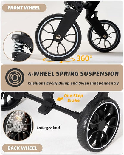 797Audio Dog Stroller for Small Medium Dogs,Pet Stroller for Cats Puppy Up to 121lbs,Foldable,One Click Folding,4 Wheel Shock Absorption,Adjustable Canopy with Sun Shades,Removable Washable Pad(Cream)