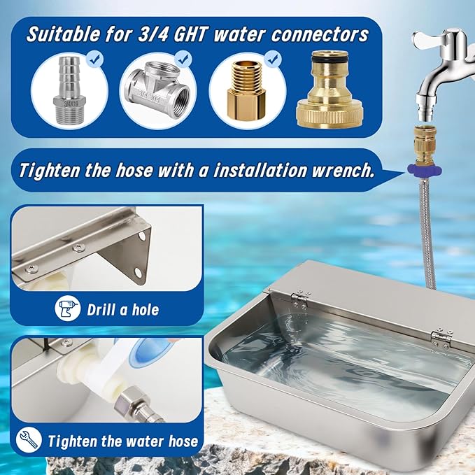 Automatic Dog Water Dispenser,Stainless Steel Water Bowl for Outdoor,Large Animal Drinking Water Bowl with Auto Self Filling for Livestock.(2.5Gallon)