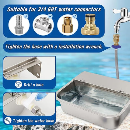 Automatic Dog Water Dispenser,Stainless Steel Water Bowl for Outdoor,Large Animal Drinking Water Bowl with Auto Self Filling for Livestock.(2.5Gallon)