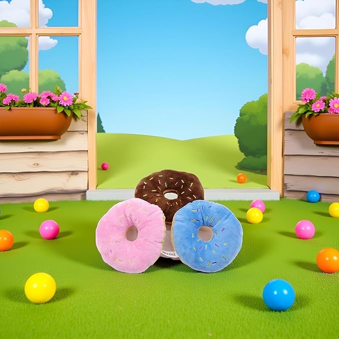 3 Pcs Colorful Donut-Shape Squeaky Squeaker Puppy Dog Pet Cat Kitten Sound Chews Toy Sturdy and Practical Simple and Sophisticated Design, Pet Dog Squeak Toys to Keep Dogs Busy