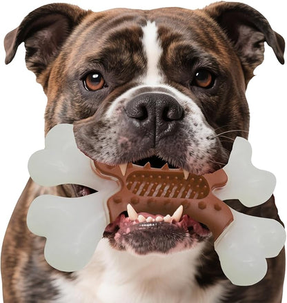 LaRoo Dog Chew Toys for Aggressive Chewers, Durable Nylon Bones Tough Toys for Training and Cleaning Teeth, Interactive Treat Dispensing Toy for Small/Medium Dog, Teething Relief, Meat Flavor (Brown)