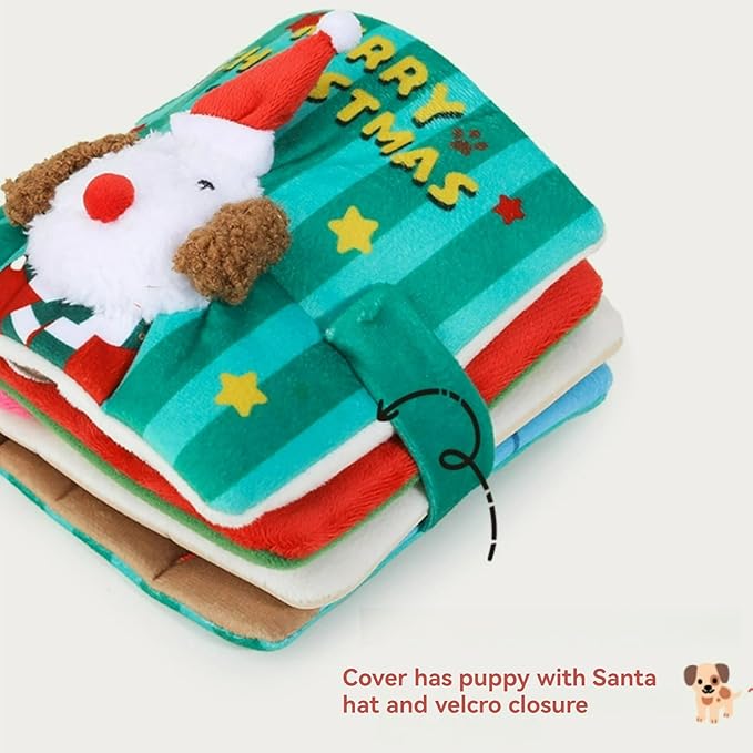Dog Toy Snuffle Sound Book Series Lunch Space Christmas Goodnight Birthday Scout Themes 3D Puppy Decor Cover Puzzle Toy Dog Accessories for Mental Stimulation & Slow Feeding (Xmas)