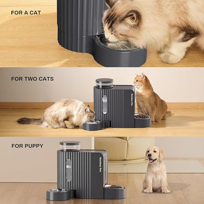 Gardner Pet Gravity Cat Water Dispenser & Food Feeder, Automatic Feeder Stainless Steel Bowls Two-in-One Set Large Capacity for Pets Cats, Kittens, Dogs, Puppies -(0.8 Gallons x 2)