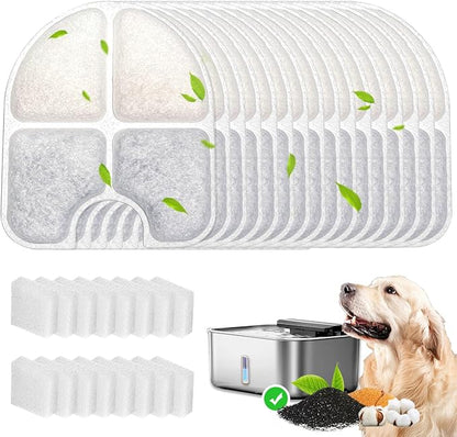 16 Pack Replacement Filters for FEELNEEDY 3Gal/12L Dog Water Dispenser (FN-W13), 8 Month Set for Large Dogs Water Bowl Dispenser, Includes 16 Filters & 16 Sponges