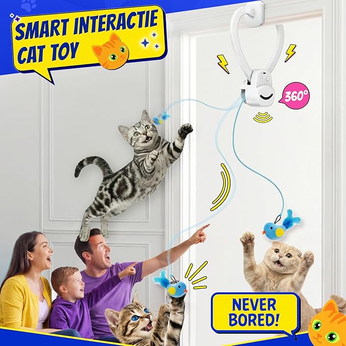 Interactive Cat Toys for Indoor Cats Automatic Electric Flying Bird Feather Mouse Toy - Best Kitten & Adult Cat Enrichment Mouse cat Toy Hanging Electric Kitty Toys for Bored Cats