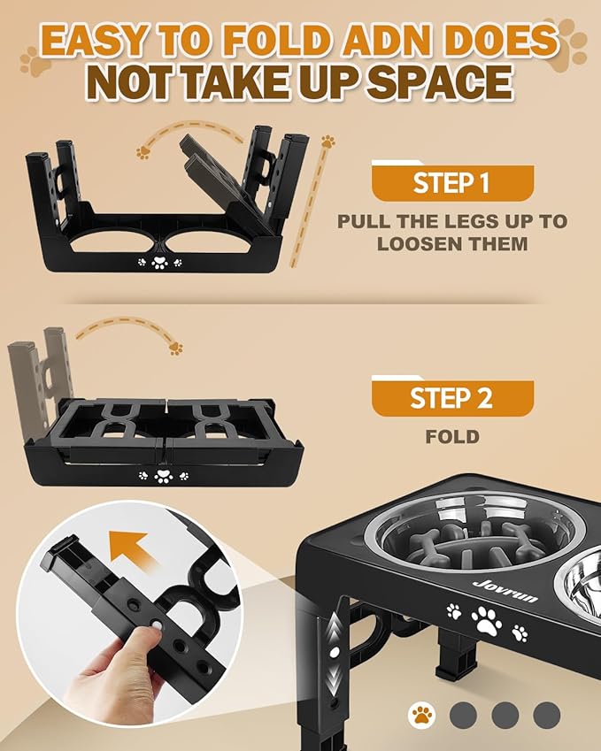 Elevated Dog Bowls for Medium Large Size Dogs, Non-Slip Dog Feeder with 1*Stainless Steel Dishes & 1*Slow Feeder Bowl, 5 Heights Adjustable Raised Bowls to 3.15″-8.66″-9.84″-11.02″-12.2″