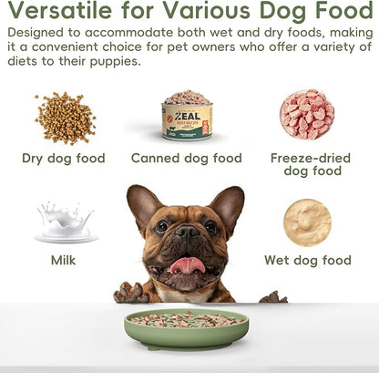 Silicone Slow Feeder Dog Bowl – Green Bone Pattern | Food-Grade Non-Slip Dog Dish for Anti-Bloat, Fast Eating Prevention, 7.5” x 1.5”, Dishwasher Safe