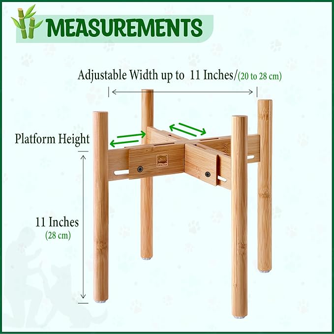 Dog Bowl Stand for Large Breed - Raise, Elevate Bowls to 14-inch High - Adjustable, Fits Any Single Pet Food/Water Feeders and Fountains - Durable Bamboo