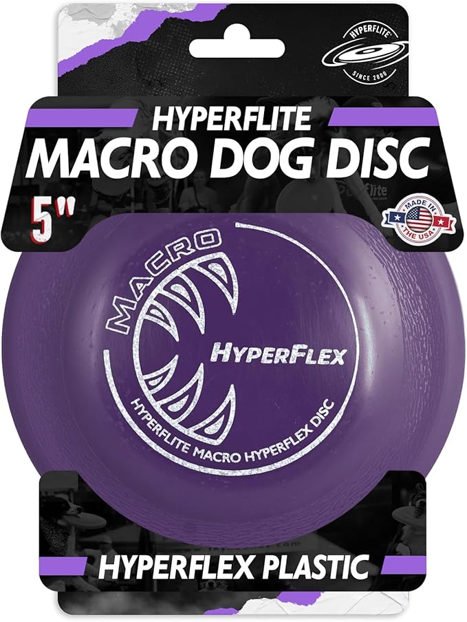 Hyperflite Macro Hyperflex Dog Disc 5" (38g) | Ultimate High Flying Disc for Dogs | Official Skyhoundz Competition Disc for Training, Fetch & Pool Games | Durable | Anti-Glare - Purple