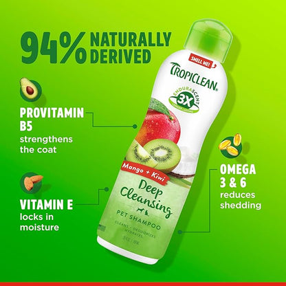 TropiClean Deep Cleansing Dog Shampoo, Powerful Odor Control, Puppy Safe, Made in The USA, Cat Friendly, 20oz.