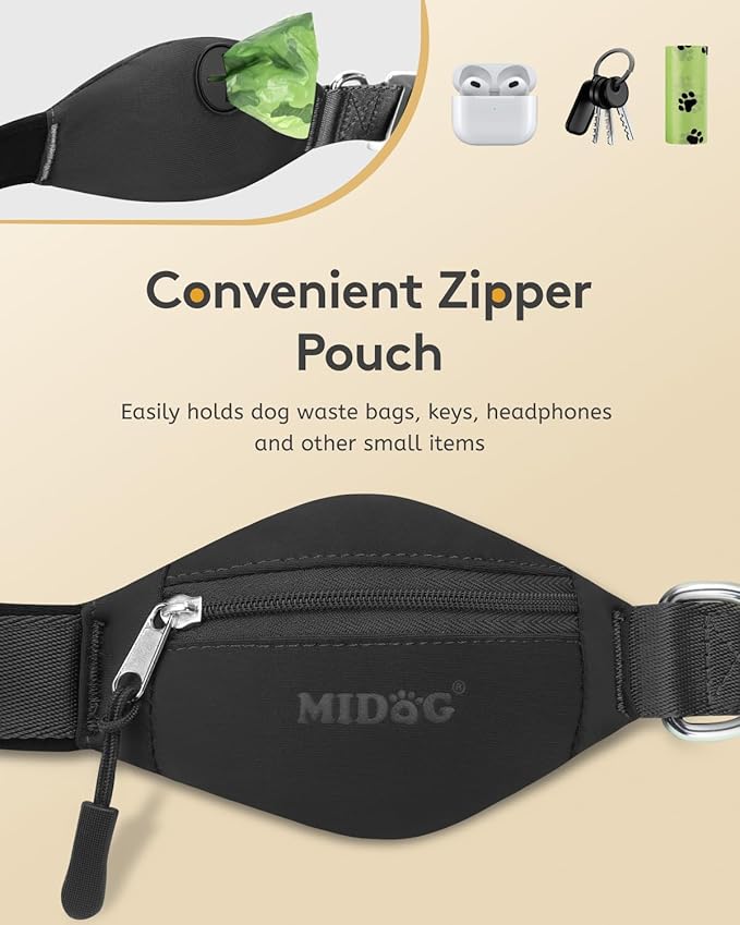 MIDOG Dog Leash with Zipper Pouch,Multifunctional Bungee Leash for Medium to Large Sized Dog Walking