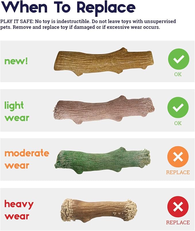 Pupstages Dogwood Mesquite Dog Chew Toy – Real-Wood Blend, Moderate Chewers, Medium, 7.5", 2-Pack (Natural & Mesquite Flavors)
