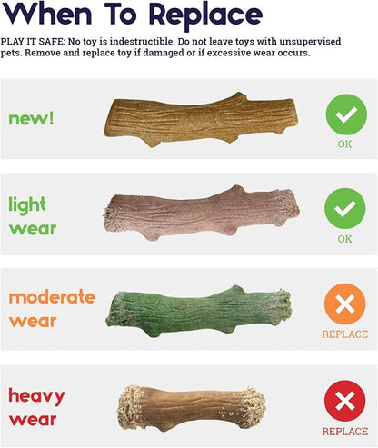 Pupstages Dogwood Mesquite Dog Chew Toy – Real-Wood Blend, Moderate Chewers, Medium, 7.5", 2-Pack (Natural & Mesquite Flavors)