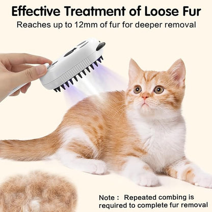 Cat Steam Brush, 3-in-1 Steamy Cat Brush for Shedding and Grooming, Pet Misting Brushs for Indoor Cats and Dogs, Rechargeable Cats Hair Brushs with Soft Silicone Bristles for Massaging, White