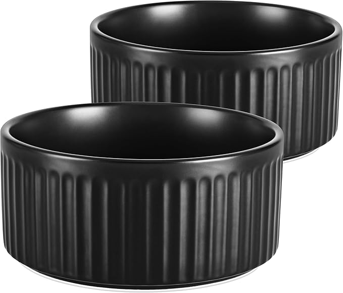 Non-Slip Ceramic Dog Bowls,8" Dog Food and Water Bowl Set with Silicone Base, 64oz/8cups Weighted Flip-Proof Pet Feeding Bowl for Medium and Large Dogs (Large,Black)