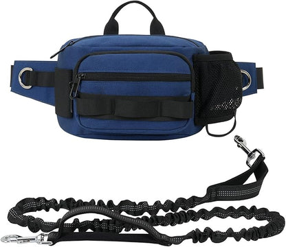 Hands Free Dog Leash with Waist Bag, Retractable Bungee Leash Portable with Dual Handles + Multifunctional Zipper Pouch for Dog Training Walking Running Cycling