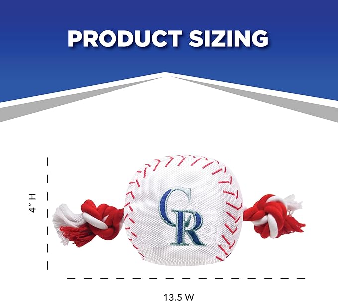 MLB COLORADO ROCKIES Baseball Rope Toy for DOGS & CATS. Tough nylon, Sporty Baseball Design, Heavy-duty ropes with Inner SQUEAKER