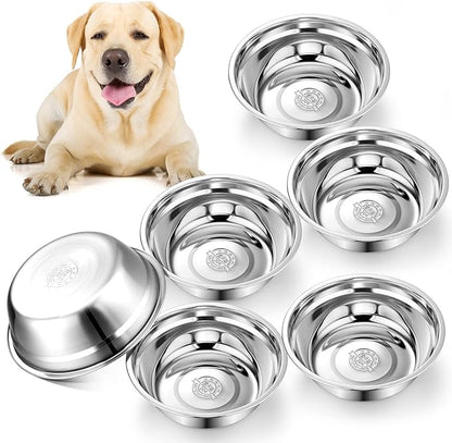 Mimorou 6 Pcs Stainless Steel Dog Bowls 9.4 Inches Replacement Basic Thickened Metal Food Water Bowls for Medium Large Sized Dogs, Dishwasher Safe, Silver