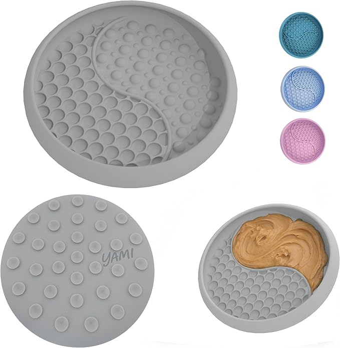 YAMI Dog Lick Bowl, Lick Mat for Dogs, Wet Food Cat Slow Feeder, Freeze Bowl, Enrichment & Puzzle Toy for Anxiety Relief, Food-Grade Silicone, Suction Cups, Dishwasher Fit, for All Breed (Light Gray)