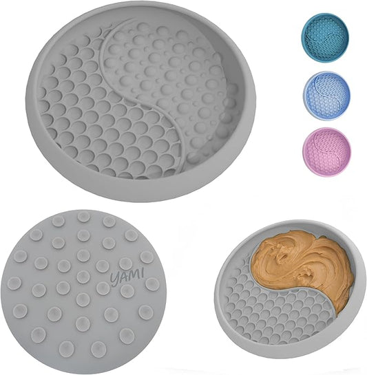 YAMI Dog Lick Bowl, Lick Mat for Dogs, Wet Food Cat Slow Feeder, Freeze Bowl, Enrichment & Puzzle Toy for Anxiety Relief, Food-Grade Silicone, Suction Cups, Dishwasher Fit, for All Breed (Light Gray)