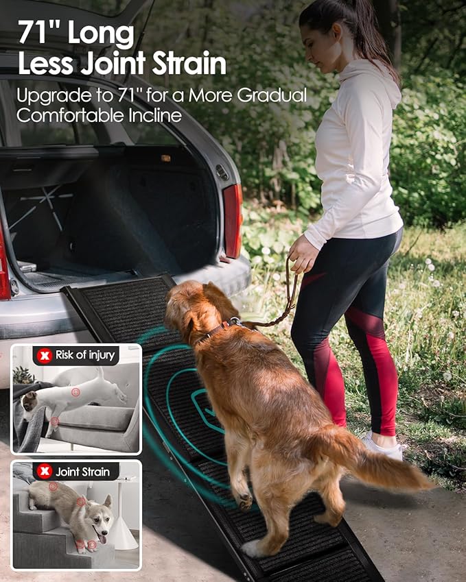 Folding Dog Ramp for Car SUV Truck, 17.3" x 71" Portable Pet Ramp for Large Dogs, Lightweight Non-Slip Dog Car Ramp, Sturdy Dog Ramp for Cars and High Beds, Easy to Carry and Store