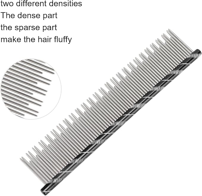 Pet Hair Removal Comb Reusable Comfortable Stainless Steel Comb for Cat Grooming Pet Hair Removal Comb Stainless Steel Pet Comb Open Knot Comb Grooming Comb (Black)