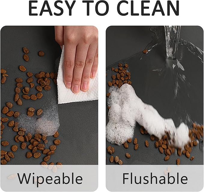 YCT Pet Cat Food Mats - Non Slip Super Absorbent, with Footprints Logo, 18.1 x 11.8 inches, Brown