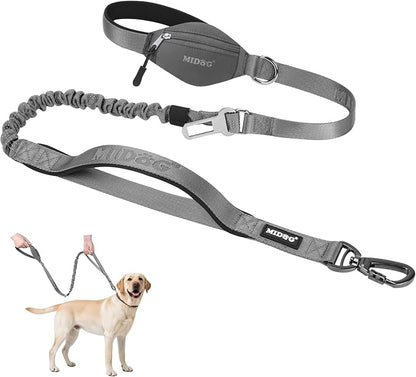 MIDOG Dog Leash with Zipper Pouch,Multifunctional Bungee Leash for Medium to Large Sized Dog Walking
