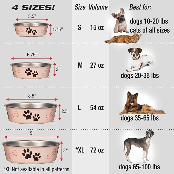 Loving Pets Bella Dog Bowls- Stainless Steel Dog & Cat Bowls - Spill Proof Dog Food Bowl, Cat Bowl, Puppy Essentials & Pet Supplies Great for Home & Travel (Large 35-65 lbs, Paparazzi Pink)
