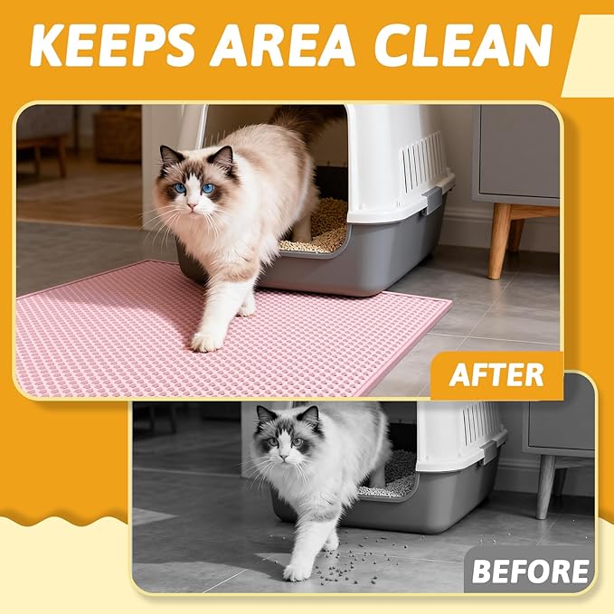 Pieviev Cat Litter Mat Double Layer Waterproof Urine Proof Trapping Mat 1 Pack (Pink, 30x24 Inch (Pack of 1))