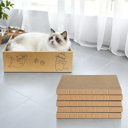 AGYM Cat Scratcher, 5 Packs in 1 Cardboard Box Cat Scratching Pad for Indoor Cats and Kitten, Cat Scratch Pad to Protect Furniture, Large Size