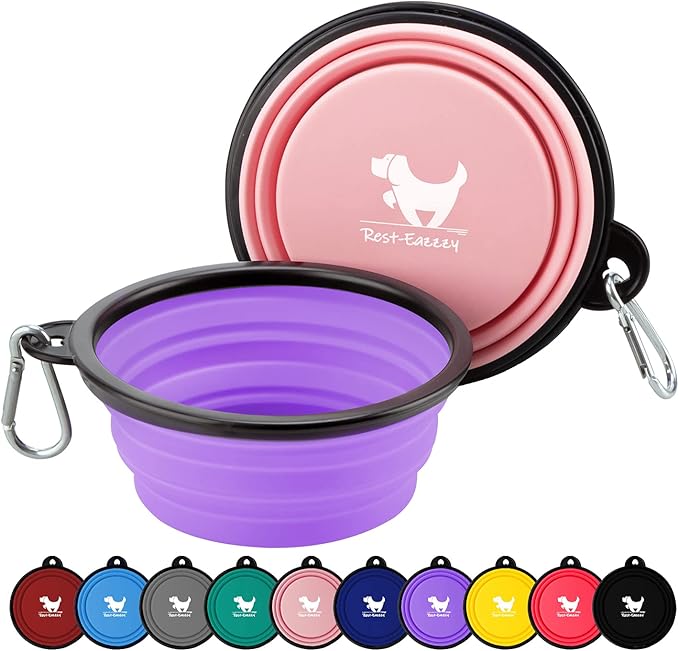 Collapsible Dog Bowls for Travel, 2-Pack Dog Portable Water Bowl for Dogs Cats Pet Foldable Feeding Watering Dish for Traveling Camping with Carabiners, BPA Free (Purple&Pink, Small (Pack of 2))
