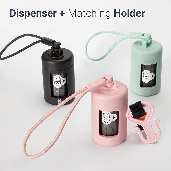Retractable Dog Waste Bag Dispenser and Bag Holder Kit, Dog Poop Bag Dispenser, Retractable Waste Bag Dispenser, Lightweight Poop Bag Holder, Stretchy Strap Fits Any Dog Leash (Pink)