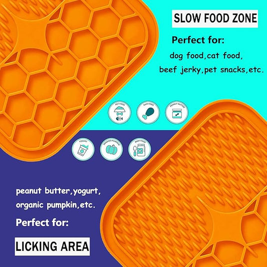 Lick Mat for Dogs, Dog Lick Mat with Suction Cups for Anxiety, Peanut Butter Dog Licking Mat Slow Feeder Dispensing Treater Lick Pad for Dogs Cats Grooming Bathing and Training (Small Orange)