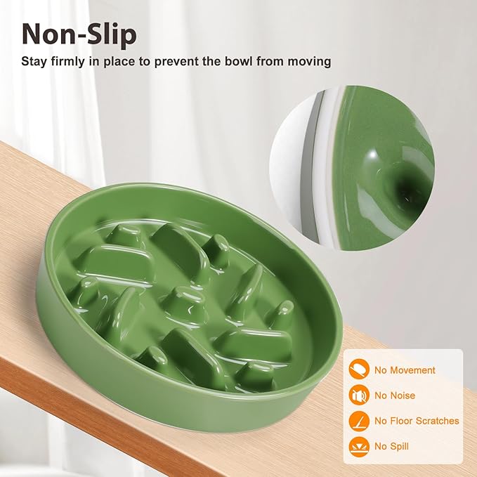 Ceramic Slow Feeder Dog Bowl, 8.3 inch Dog Food Bowls for Small, Medium, and Large Breed, Anti-Slip Puzzle Food Dish to Slow Down Eating (Green, 8.3 in)