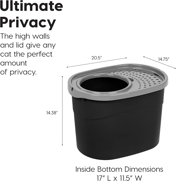 IRIS USA Large Top Entry Cat Litter Box with Lid Enclosed Covered Hooded Design Litter Catching Scatter Shield Pan Dog Proof Pet Proof Scoop Included Odor Control for Indoor Cats Kittens Black/Gray
