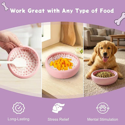 Dog Lick Bowl, Anxiety Relief Slow Feeder Lick Mat for Dogs, Non-Slip Freeze Licking Bowls Enrichment Puzzle Pet Feeding Treat Dispenser for Distraction, Silicone Lick Pads for All Dogs(Purple, Large)