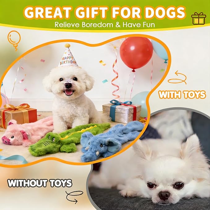 No Stuffing Dog Squeak Toys, 3 Pack Crinkle Dog Toys Plush, Squeaky Puppy Teething Toy for Small Medium Breed & Keep Them Busy