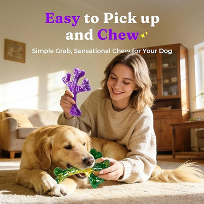Indestructible Tough Dog Toys for Aggressive Chewers - 2 Pack Beef and Bacon Flavored Chew Bone for Large Dogs 20-90 lbs, Long Lasting & Keep Them Busy (XL Cactus) Dark Purple & Dark Green