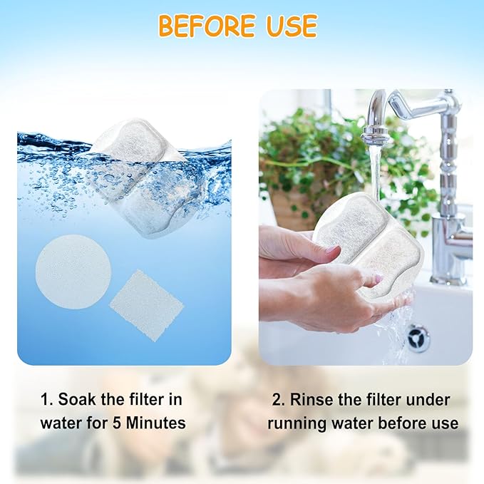 12 Sets Pet Water Fountain Filter Replacement Compatible with Oneisall 7L/230oz Stainless Steel Dog Dispenser - Filtered Dog Water Bowl - Replacement Filters and Sponge