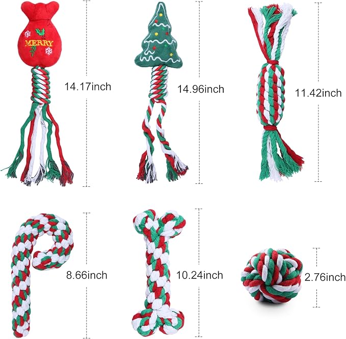 6 Pack Christmas Dog Rope Toys, Chew Rope Toy for Puppy Small Medium Dogs, Natural Cotton Dog for Teeth Cleaning, Dog Interactive Chewing Toys