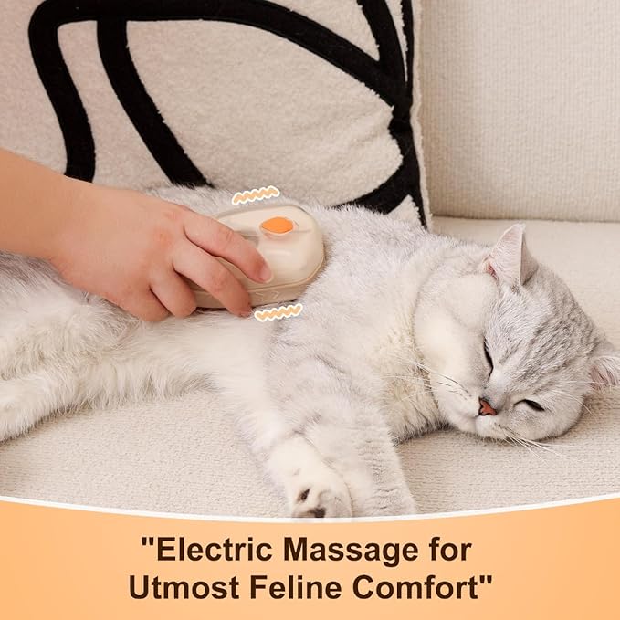 Spritz Defur Comb for Cats | Upgraded Electric Steam Cat Brush | Steam Brush for Cats | Cat Nail Clippers with Safety Design | Pet Bath Brush with Gel Dispenser |3PCS Premium Grooming Supplies, khaki
