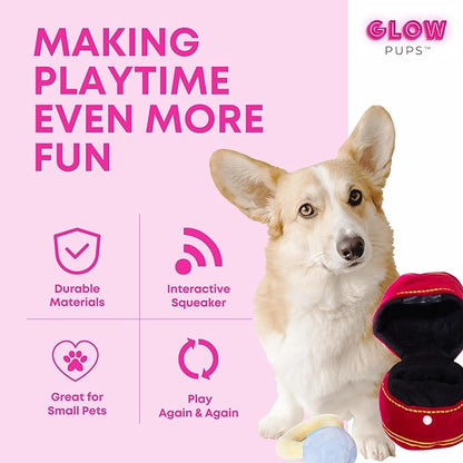 Glow Pups Dog Toy Diamond Wedding Ring Plush Puppy Toy with Squeaker, Durable Materials, Interactive, Soft and Comfortable, Engagement Ring, Ideal for Small Dogs - Red