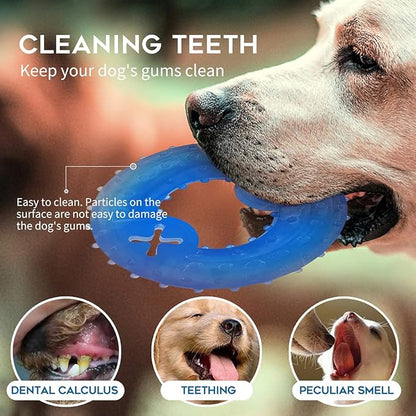 Freezable Puppy Teething Toy, 1 Teething Ring +1 Teething Bone Freezable Dog Chew Toys Set (Blue)