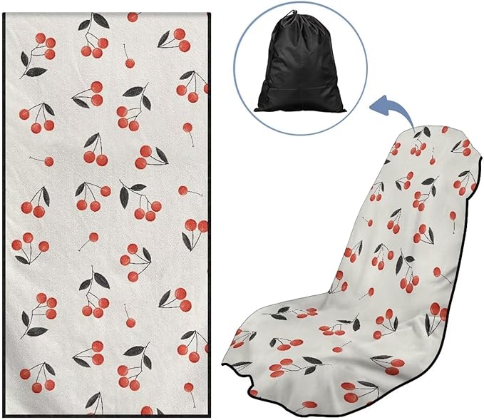 SEANATIVE Red Cherry Sweat Towel Seat Cover, Premium Car Seat Towel Protector for Trucks SUV Jeep, Universal Seat Covers for Post Gym Workout, Running, Swimming, Beach
