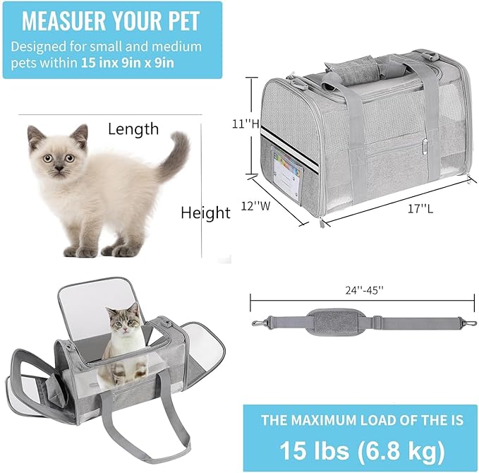 Cat Carrier Pet Carriers Airline Approved for Small Dogs Kitten Carriers for Small Medium Cats Under 15lb, Collapsible Soft Sided TSA Approved Travel Carrier, Pink