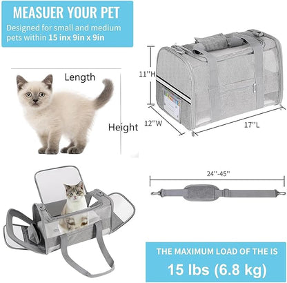 Cat Carrier Pet Carriers Airline Approved for Small Dogs Kitten Carriers for Small Medium Cats Under 15lb, Collapsible Soft Sided TSA Approved Travel Carrier, Pink