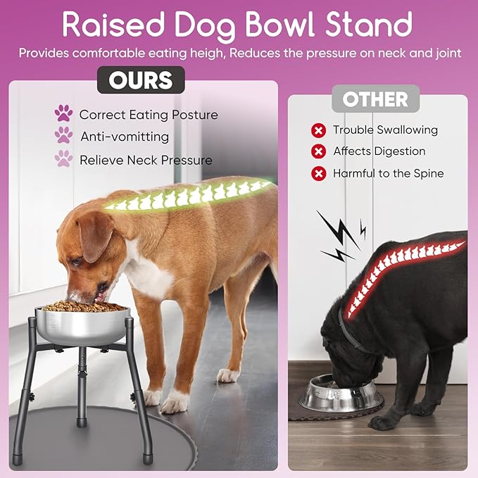 Adjustable Elevated Dog Bowl Stand, Metal Raised Feeder for Medium & Large Dogs, 3 Heights (8.8", 10.8", 12.5"), Width 6.3"–10.2", Spill-Proof Mat, Anti-Slip & Quiet, Bowl Not Included